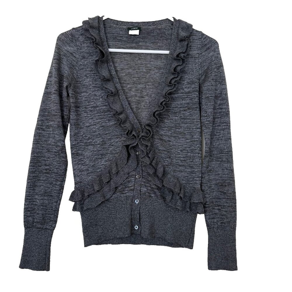 J‎ Crew Traversa Ruffle Cardigan Size XS Gray Alpaca Blend Cottagecore Twee Boho